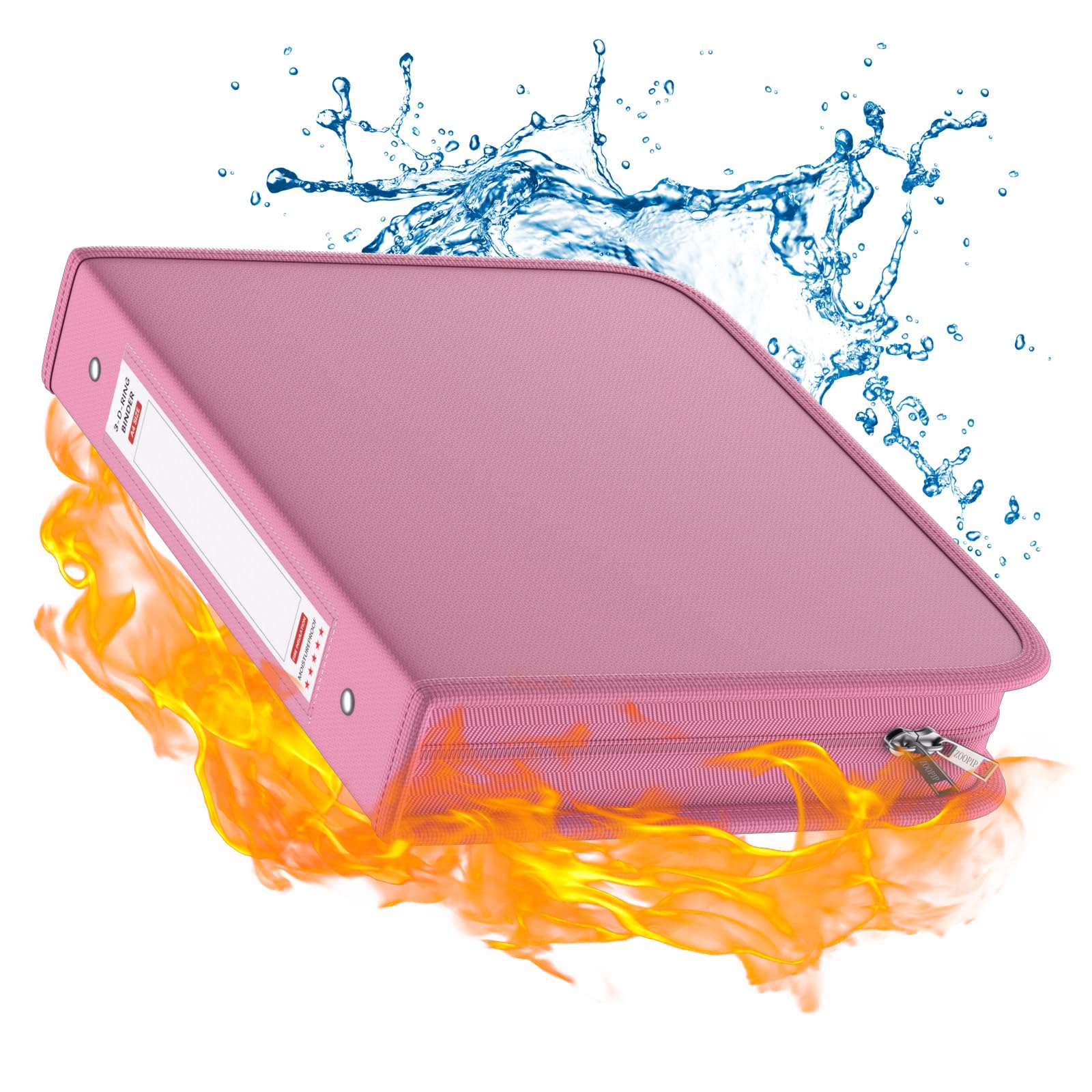 ZOOPIPFireproof 3 Ring Binder with Zipper, 1.5 Inch D Rings Hold up 375 Sheets of 8.5" x 11" (A4), Compatible with Clear Page Protectors, Built-in net and Pen Holder(Pink, 1 Pcs)