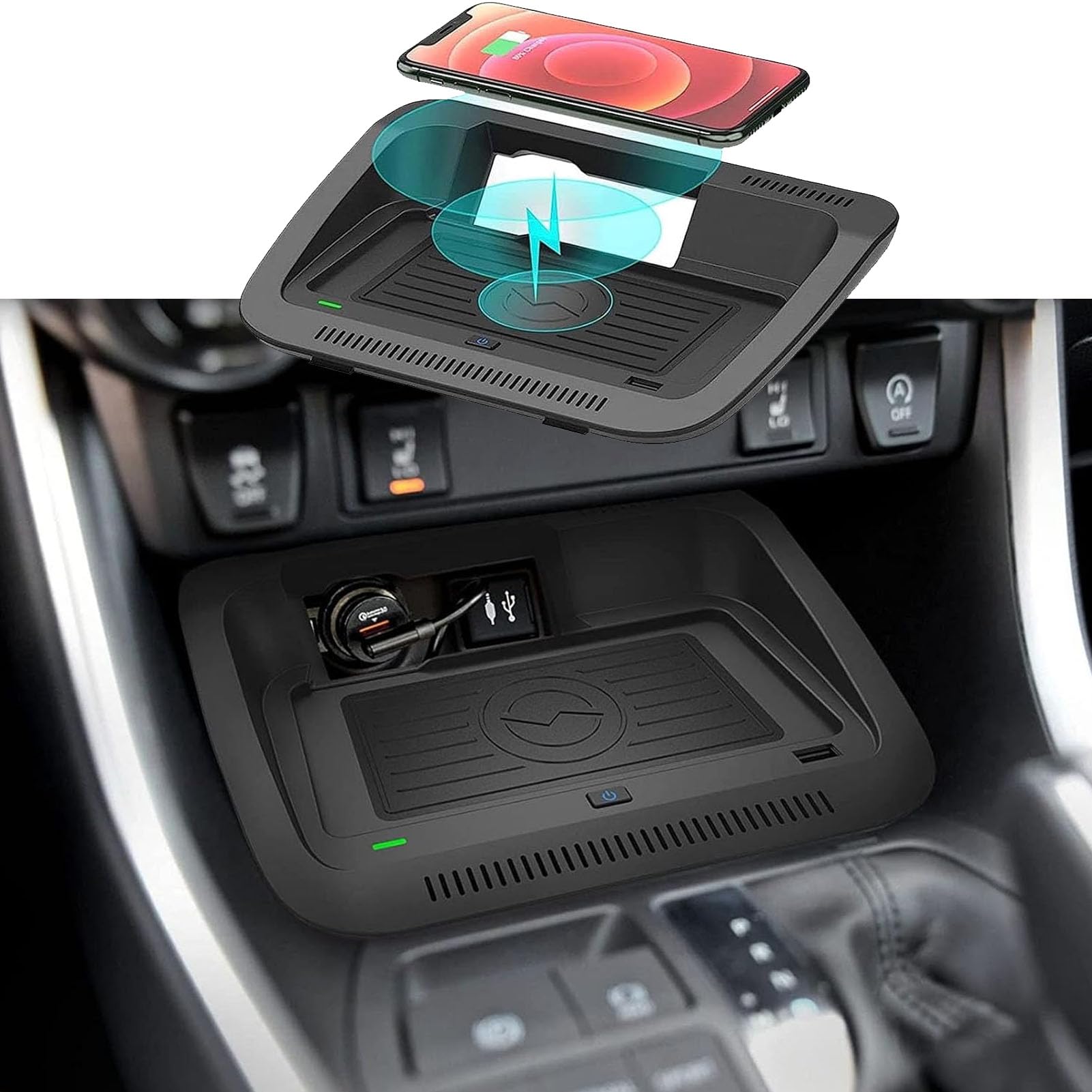Cargador De Coche Inalámbrico para Toyota RAV4 2019 2020 2021 2022 2023 Panel De Accesorios De Consola Central,Cargador Rápido De 15 W para Cualquier Teléfono Habilitado para Qi