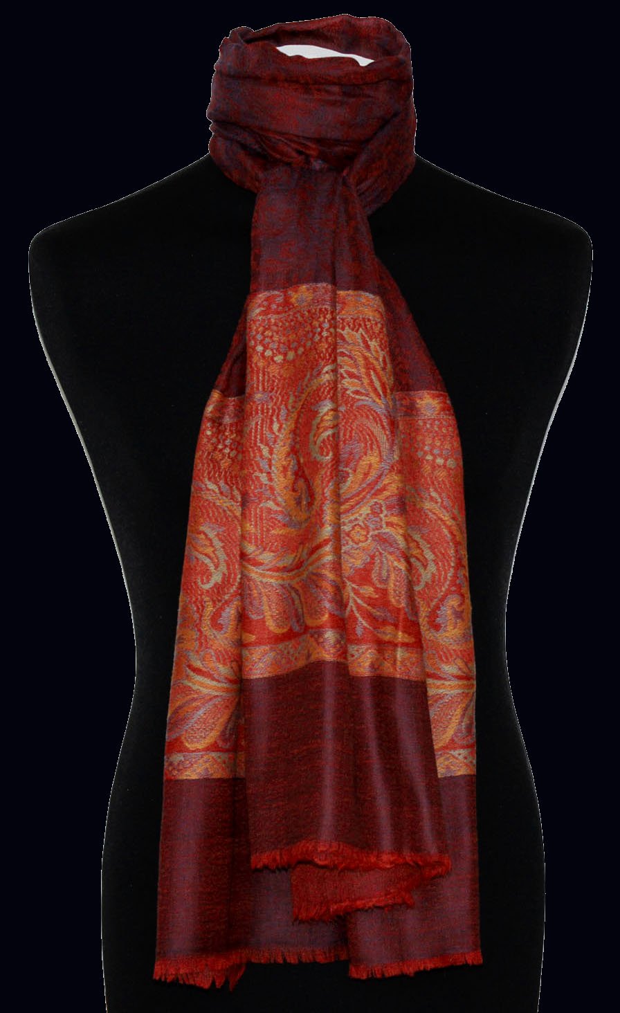 Lorenzo Cana Pashmina kaszmirowy szal damski 100% kaszmir żakardowy tkany wzór paisley szal szal kaszmirowy kaszmirowy pashmina 78502, ciemnoczerwony, 70 x 200 cm