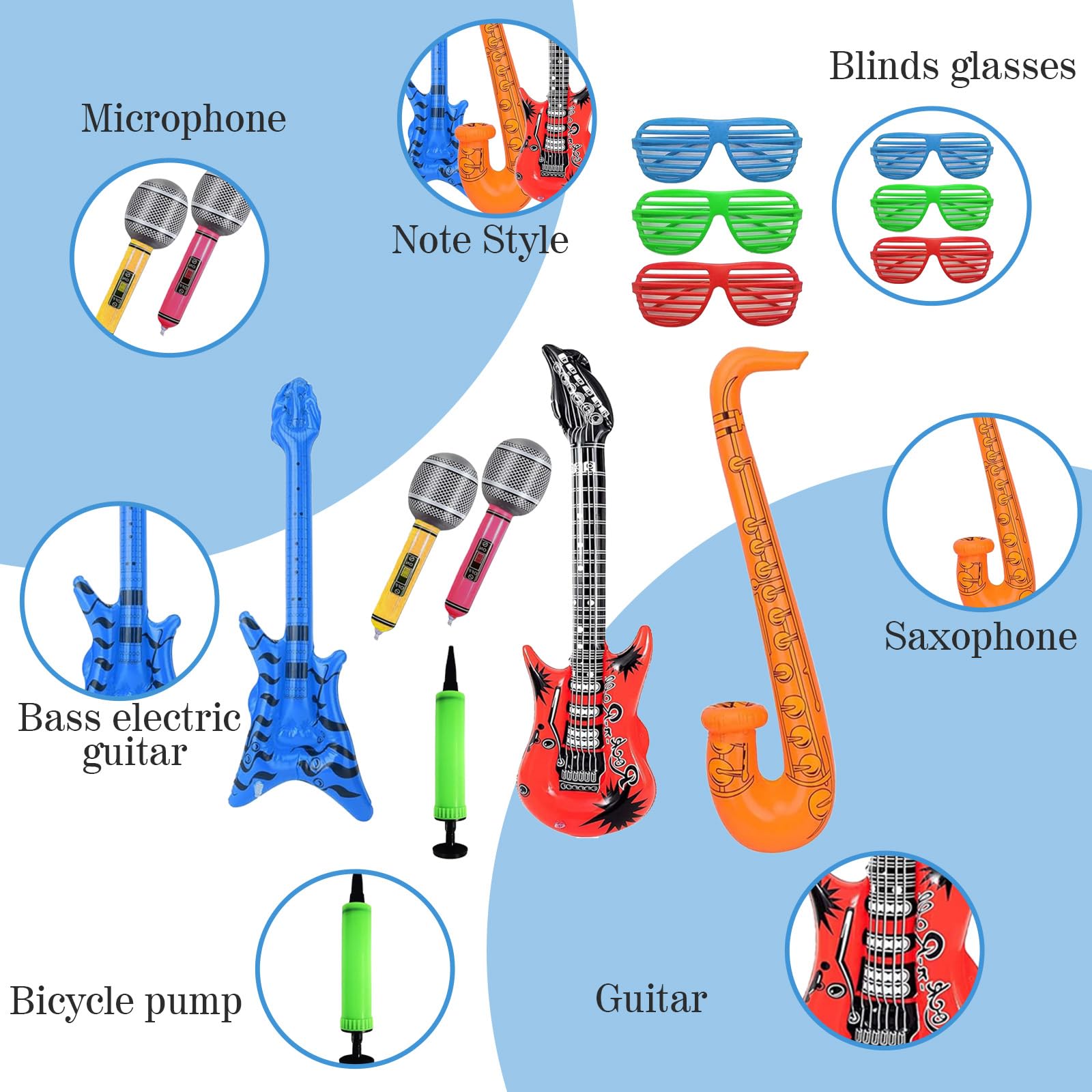 Chitarra Elettrica Bambini 9 Pezzi, Strumenti Musicali Gonfiabili, Microfono Bambini, Chitarra Giocattolo, Adatto per Feste, Bomboniere Rock, Feste di Compleanno