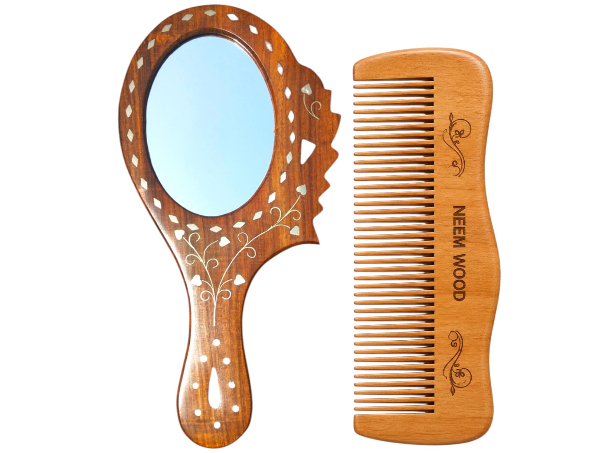 Shine Art and Crafts Wooden Hand Mirror Handheld Makeup Mirror Big Size 9 Inch-image-49