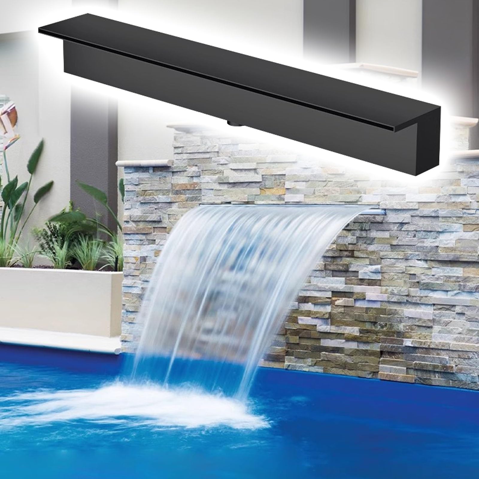 Spillway304, fontana a cascata nera, 190 cm, con tubo morbido e connettore, per stagni e patio, 1 pezzo