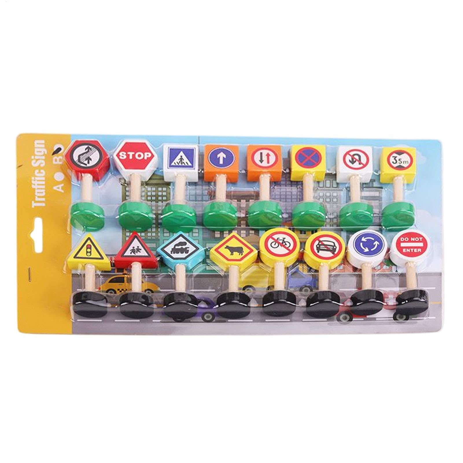 Znaki drogowe dla dzieci, 16X Street Play Toy, wczesna gra edukacyjna, drewniane krzyżowe, zabawki sygnału, aktywność edukacyjna dla dzieci, 9,06 x 7,09 x 1,18