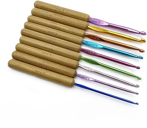 9 ganchos de ganchillo de bambú de 2.5 a 0.256 in de aluminio para ganchillo para ganchillo agarre cómodo, juego de ganchos de tejer ergonómicos
