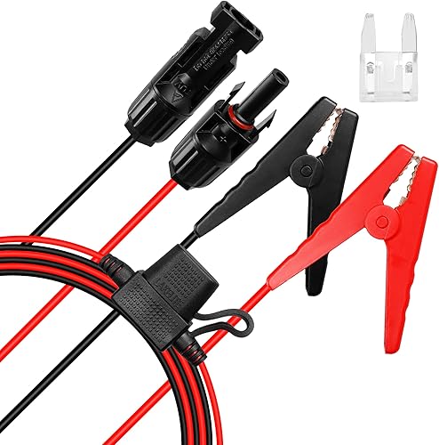 Miniatura 1 de QIANRENON Cable de conector de panel solar 12AWG Conector de panel solar a clip de batería, cable de extensión de cocodrilo a conectores solares
