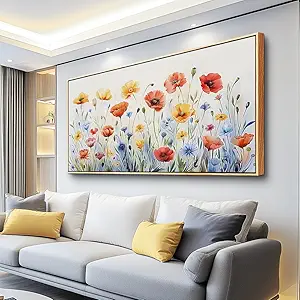PHAOHUAXM Large Canvas Black Framed Wall Art Decor For Living Room Bedroom Abstract Ink-Wash Flower Painting Wood Frame Dining Room Farmhouse Wall Decorations Prints Posters Home Decor 24"X48"