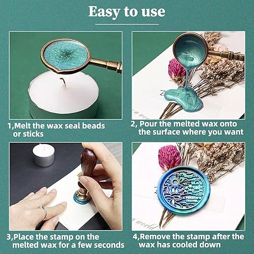 Miniatura 4 de Sello de cera con cabeza de latón extraíble de 1.181 in y mango de palisandro, sello de cera personalizado retro vintage para invitaciones de sobres