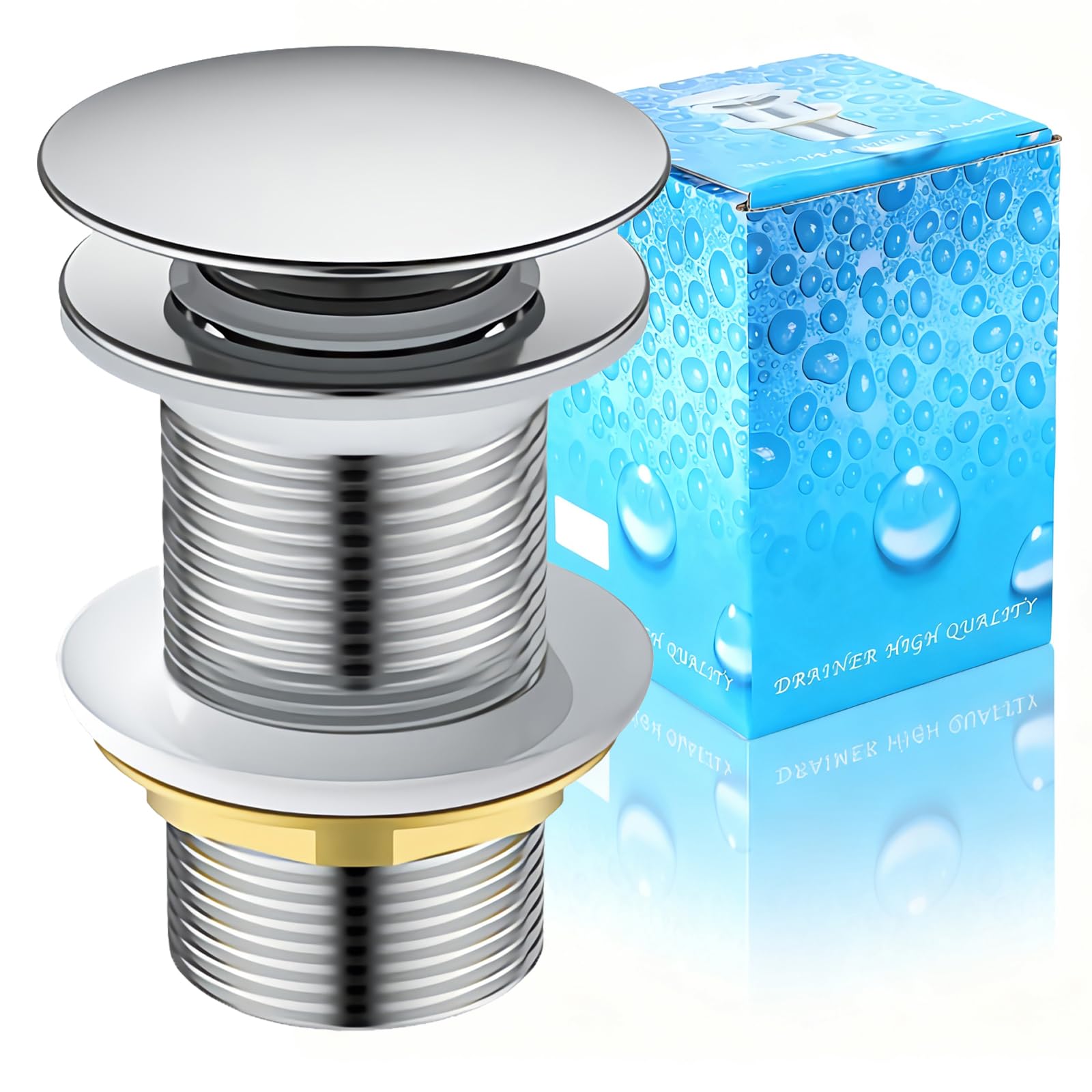 Goambuy Silver Without Overflow Universal Drain Fitting For Sink And Washbasin, Modern Pop-Up Click Clack Valve, Drain Valve With Overflow, Stainless Steel, Brass (Without Overflow)