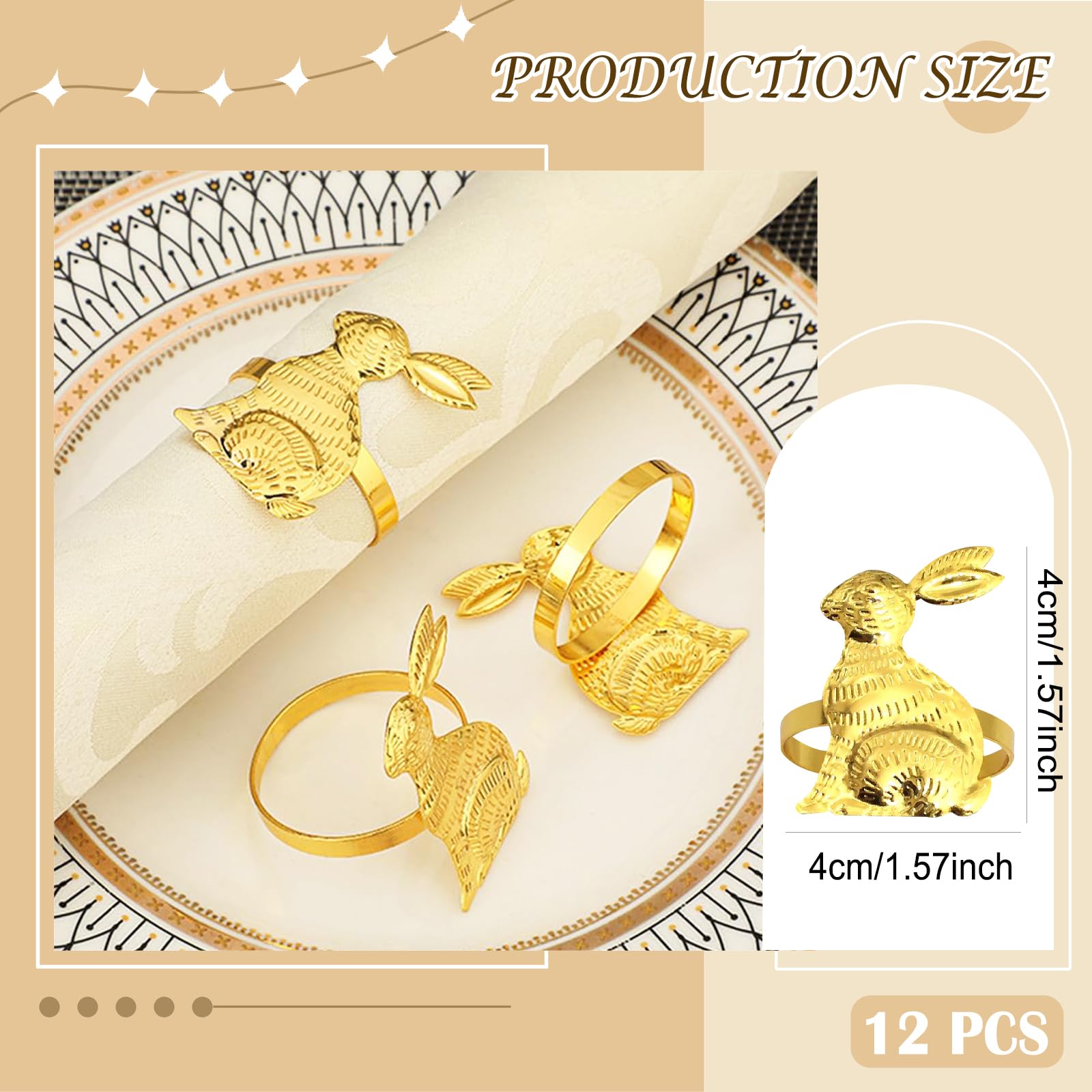12 PCS Napkin Rings Set, Easter Bunny Dinner Napkin Buckle Holder - Image 2
