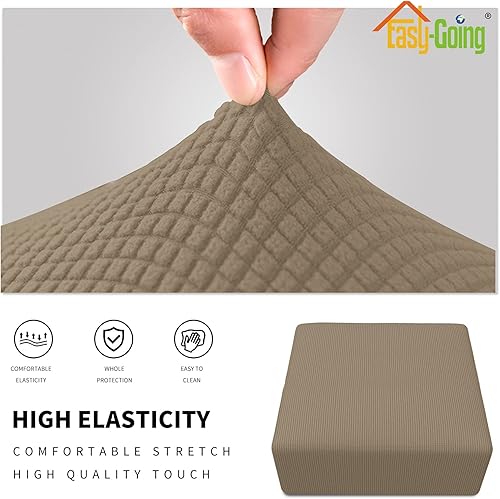 Vista 413 de Easy-Going - Funda elástica para taburete otomano, funda protectora para muebles, funda rectangular con parte inferior elástica Beige
