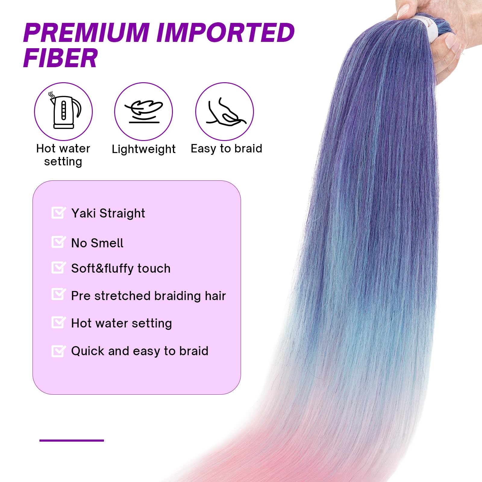 S-noilite Long EZ Braids Pre-Stretched Easy Braiding Hair Extensions for Crochet Box Twist Braids Ombre Yaki Texture Synthetic Hair Hot Water Setting,26 Inch 3 Packs 270g,Dark Blue to Blue to Pink - Image 2