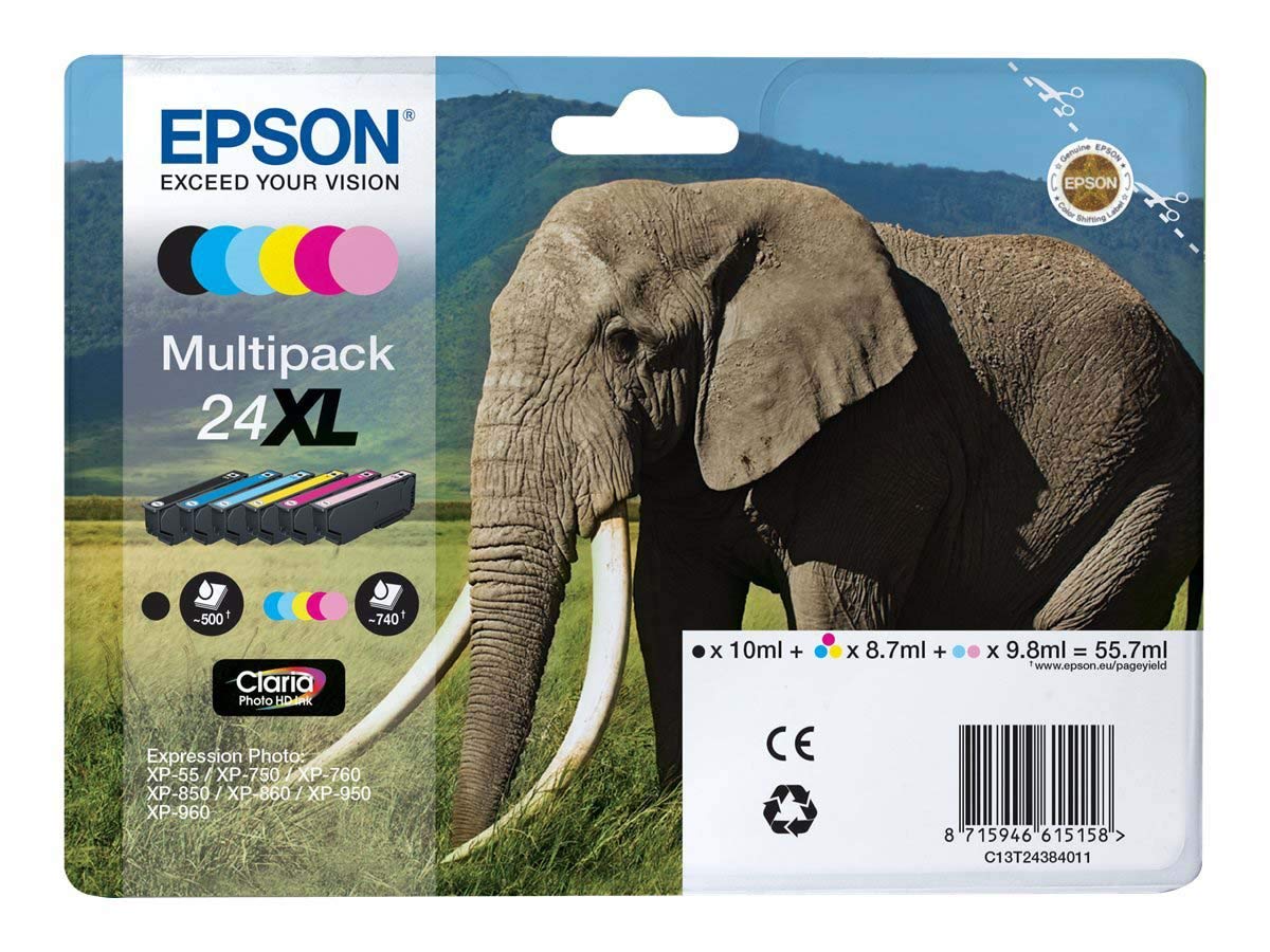 Epson Photo XP-970 Stampante Fotografica A3 3-in-1, Dotata di Wi-Fi ed Ethernet, Stampa Facile da Mobile & 24XL Serie Elefante Cartuccia Originale, Multipack, XL