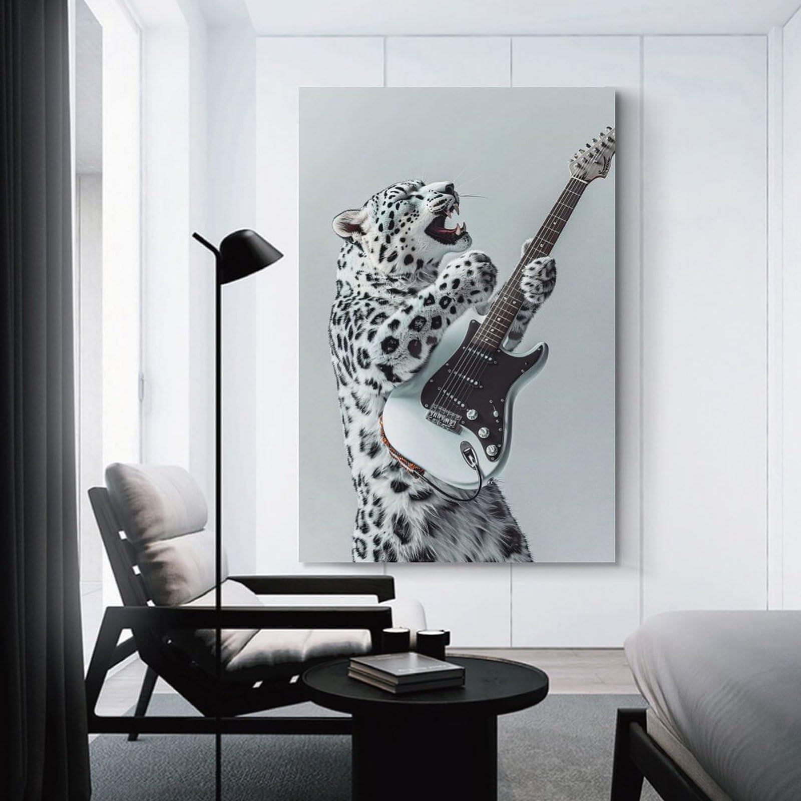 Junmoney Snow Ocelot Guitar Wall Picture Print 20x30inch(50x75cm), for Work Areas, Reading Rooms Or Studios, An Interior Accent for Desk Areas