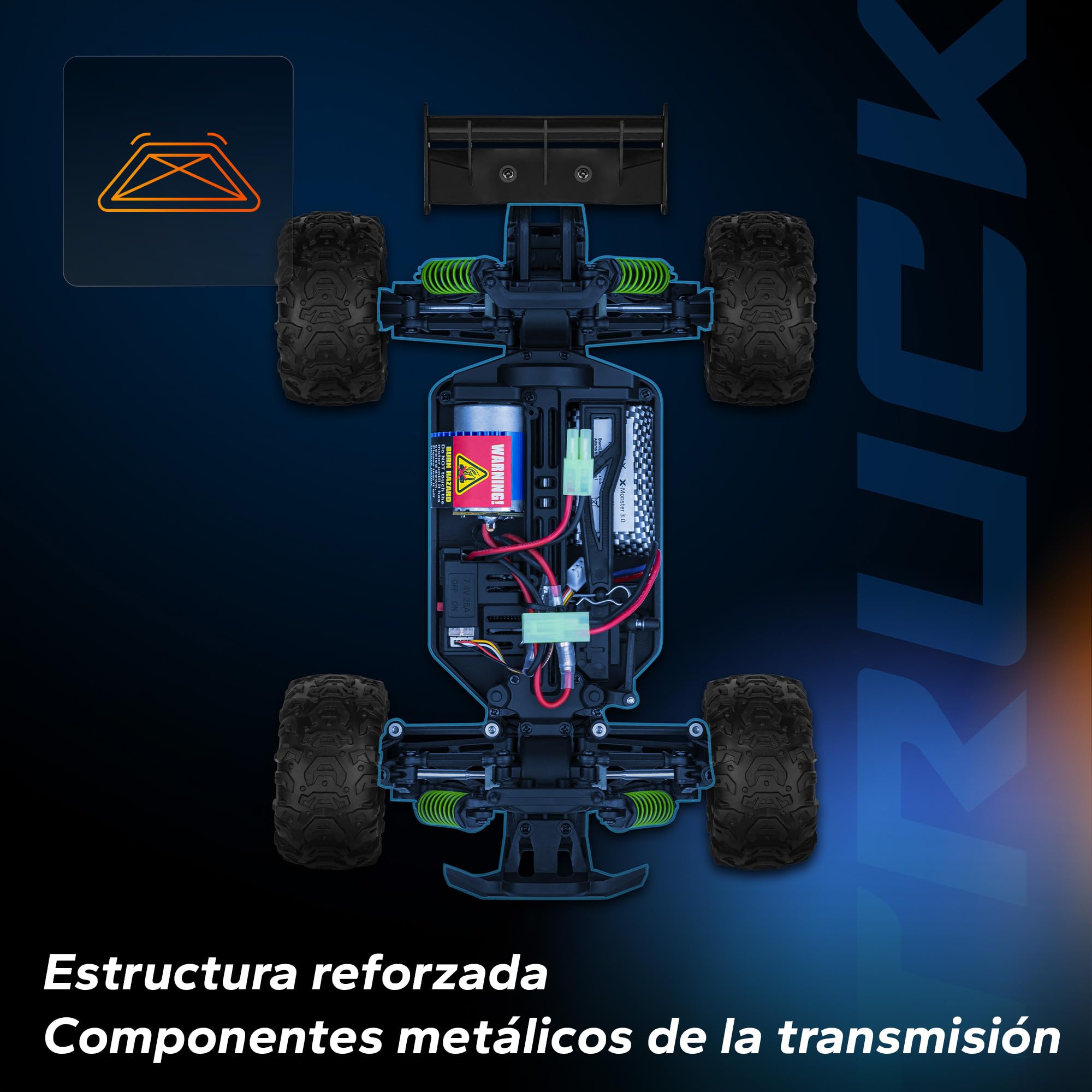 Overmax X-Monster 3.0 Coche RC 4x4, 30 km/h, Gran Tamaño 1:18, 2 Baterías 850 mAh, 100m Alcance, Suspensión Independiente, Certificado TUV, 40 Minutos de Juego sin Carga, Ideal para Niños 14+