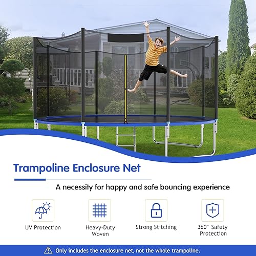 Miniatura 2 de GYMAX Red de trampolín, recinto de trampolín para trampolín redondo de 8, 10, 12, 14, 15, 16 pies, con cremalleras y hebillas de doble cabeza,