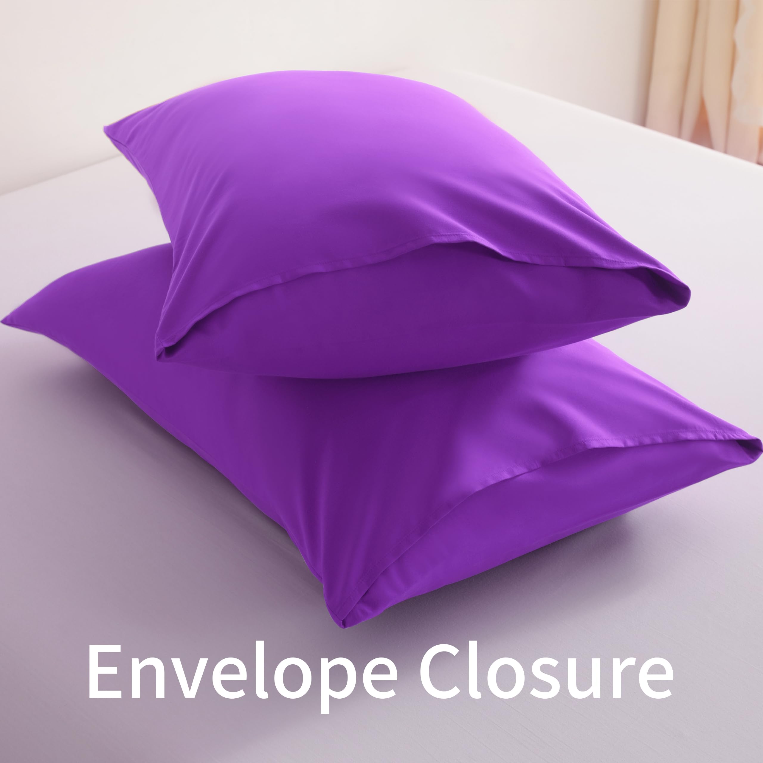 BEDSUM Juego de 2 fundas de almohada de microfibra tamaño Queen, suaves, resistentes a las arrugas y de fácil cuidado con cierre de sobre, 20 x 36 pulgadas, color morado