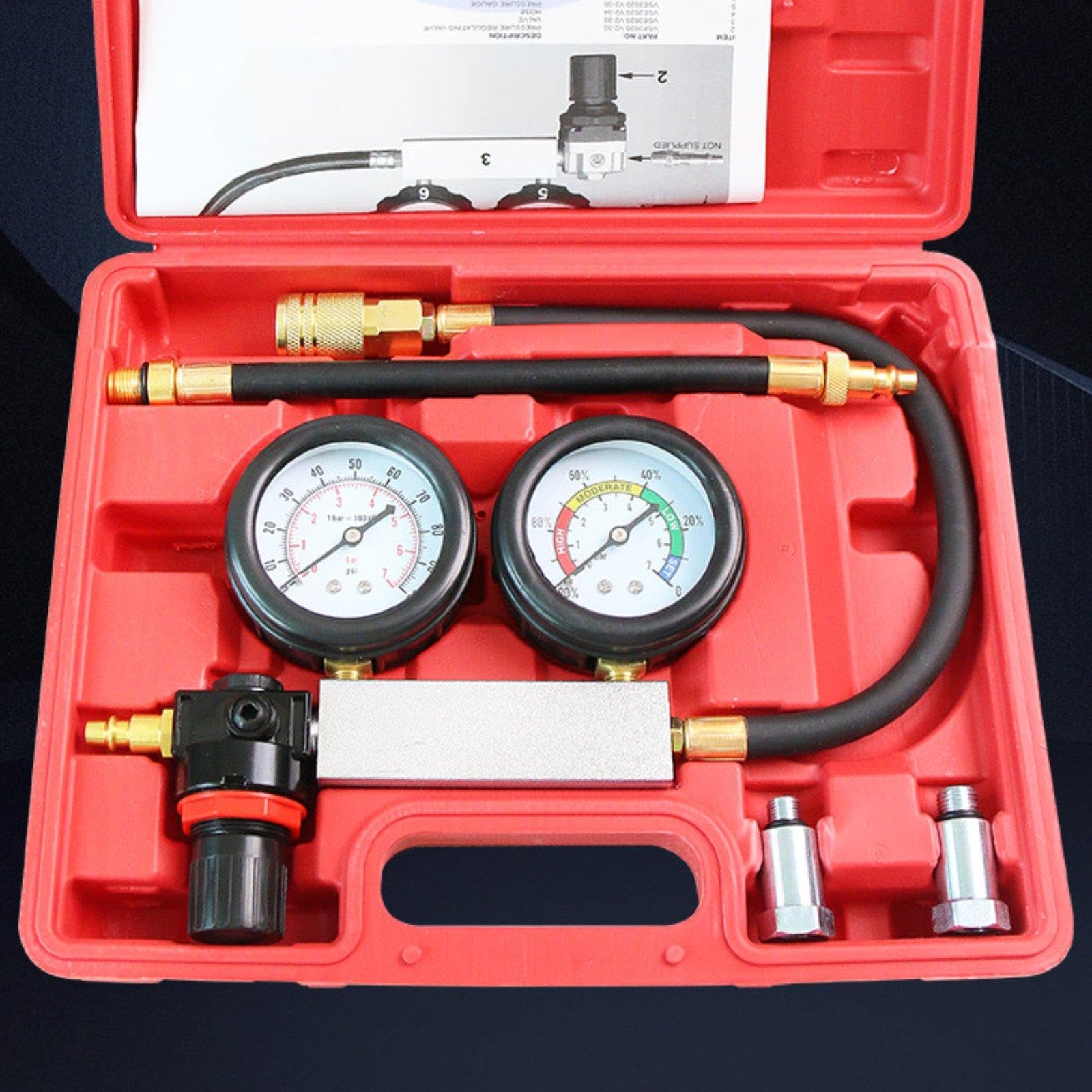 Cylinder Tester Doppio Manometro Kit Compressione Veicoli Rilevatore Perdita Diagnosi Automobili Metallo Portatile Adatto per Officina
