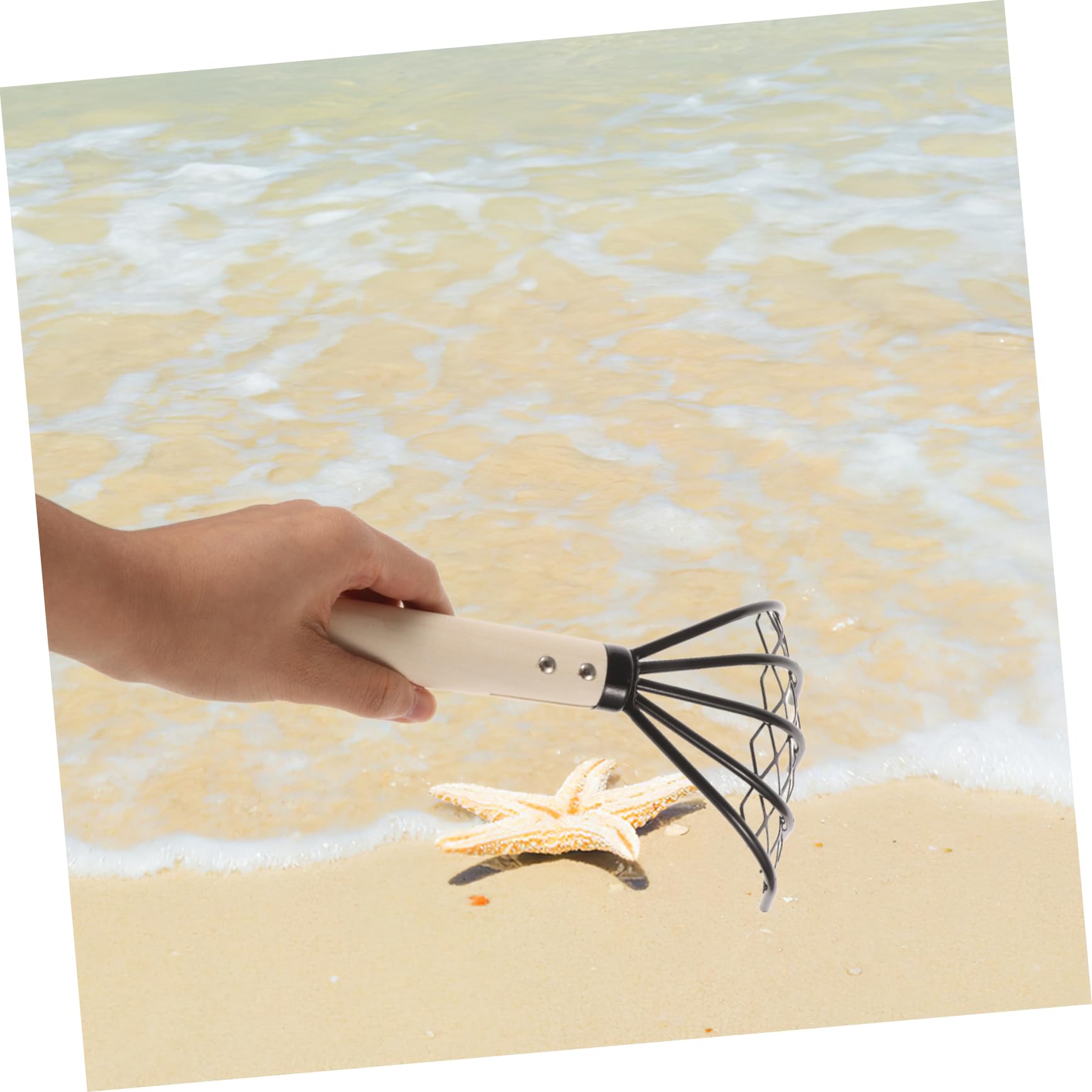 Rastrello Vongole 2 Pezzi con Manico in Legno, Acciaio al Carbonio Nero, Design ad Artigli per Scavare e Trascinare Molluschi sulla Spiaggia