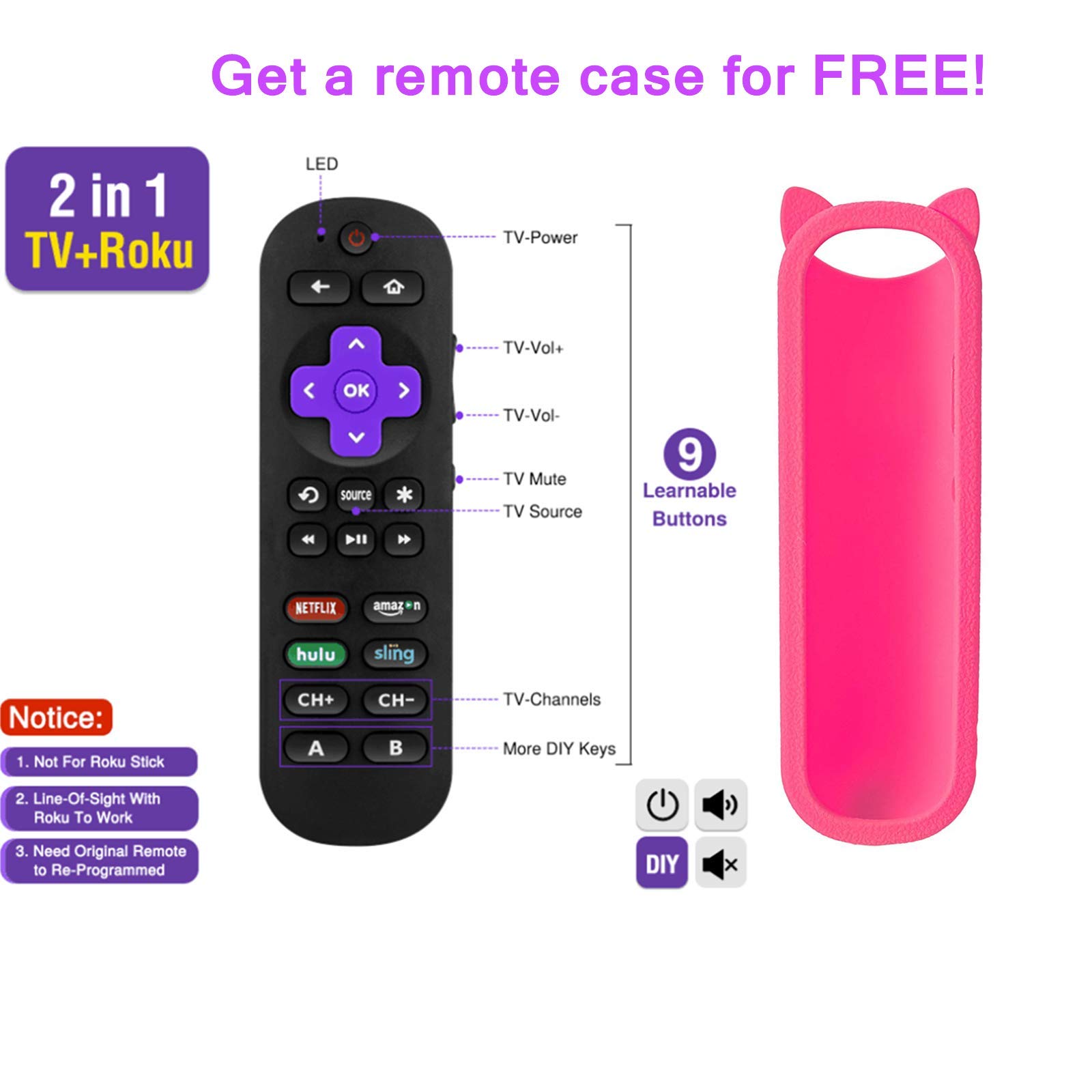 Buy Bedycoon Allin1 Universal Remote Control for Roku Player w/ 9