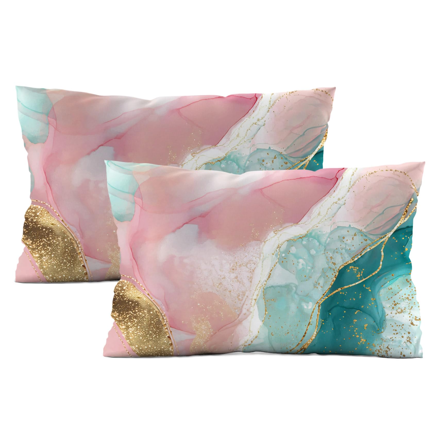 HVEST Pink and Green Marble Pillow Covers Set of 2 Pink and Gold Abstract Marble Textured Throw Pillow Covers 12x20 Modern Minimalist Decorative