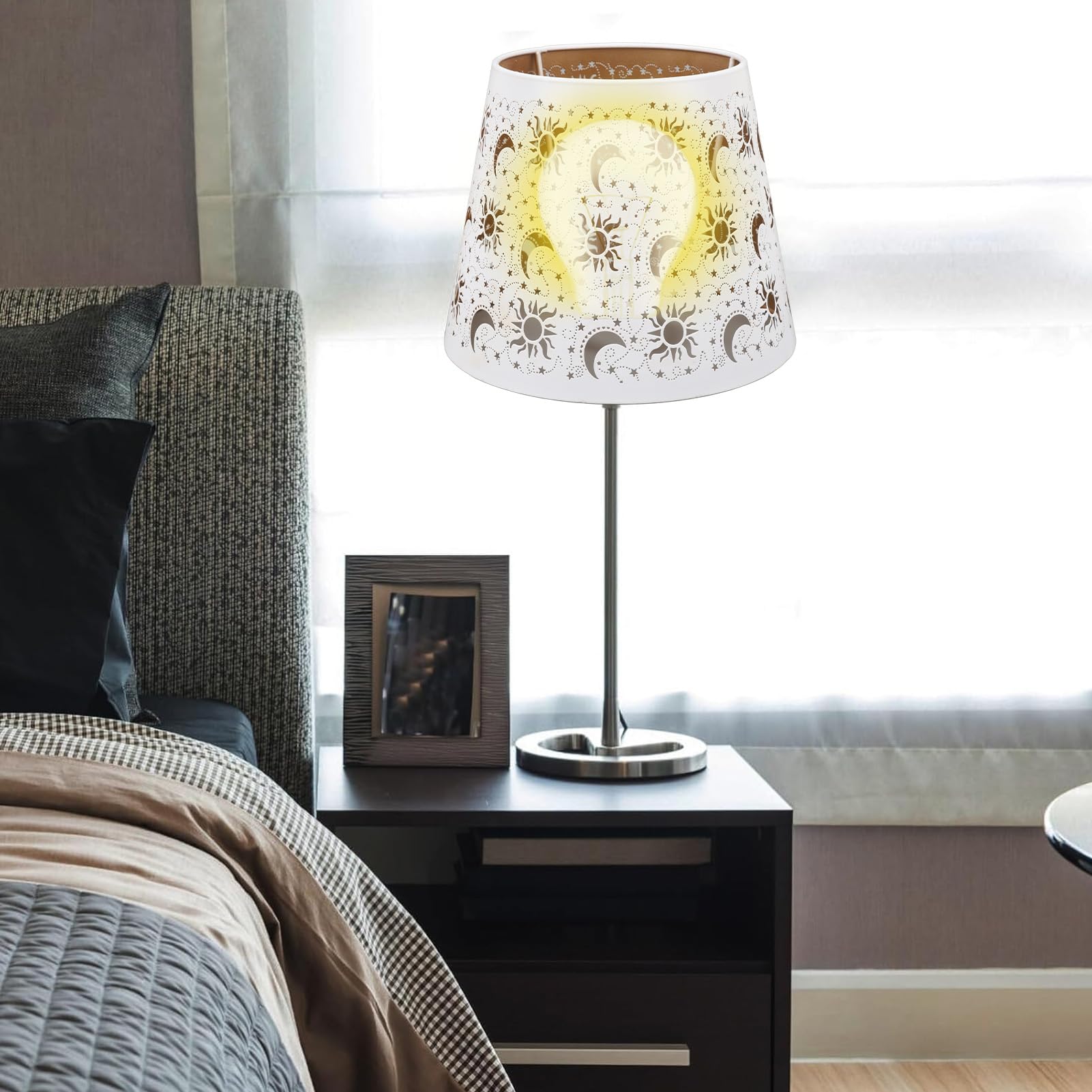 Sun Moon Star Shadow Lamp Shade - Hollow Out Iron Design, Clip On For E26 E27 Table & Floor Lamps - View #9