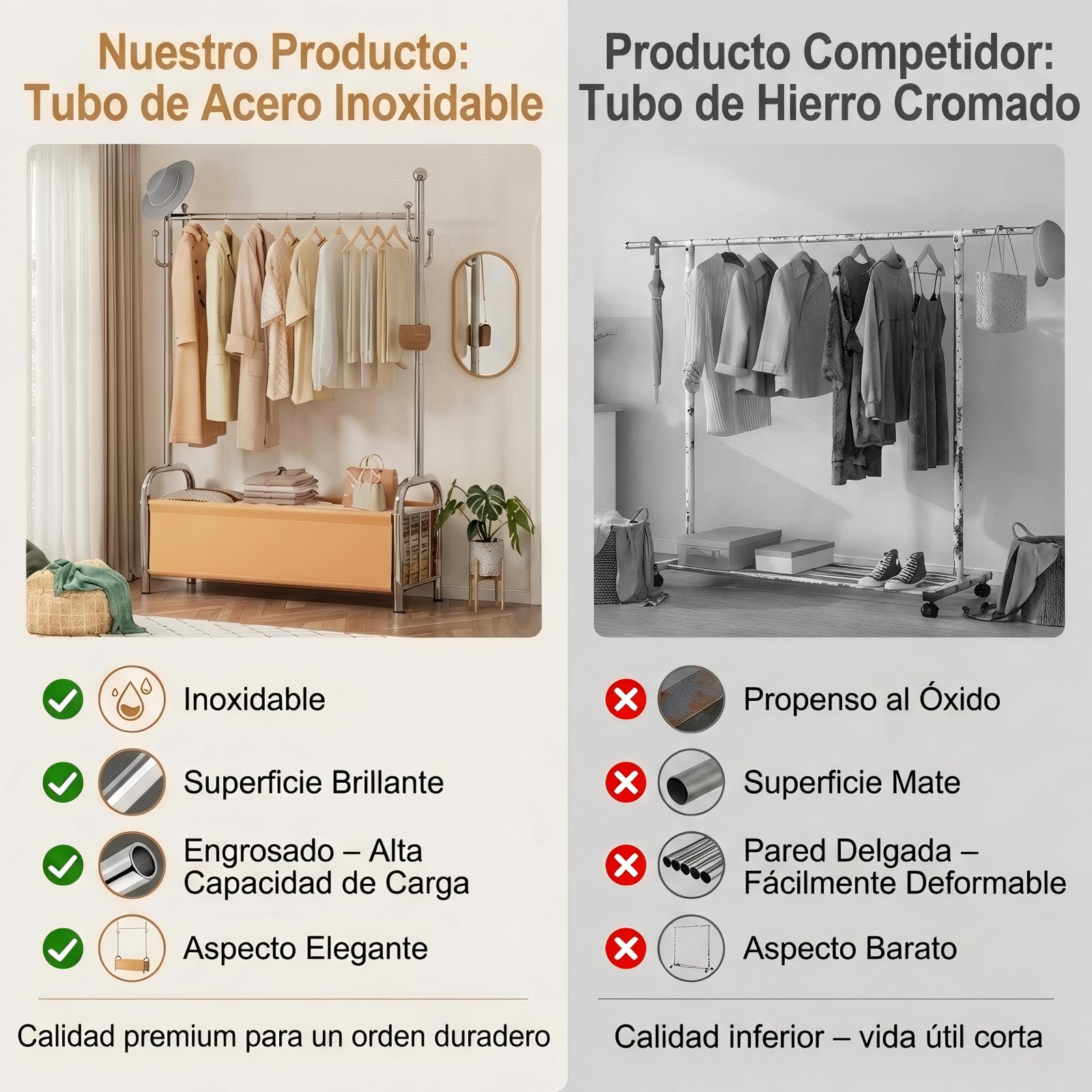 Burro Ropa Resistente de Acero Inoxidable con Cesta de Almacenaje, Perchero Burro Estable, Perchero de Pie, Barra para Ropa Robusta, 3 en 1 Tendedero y Organizador