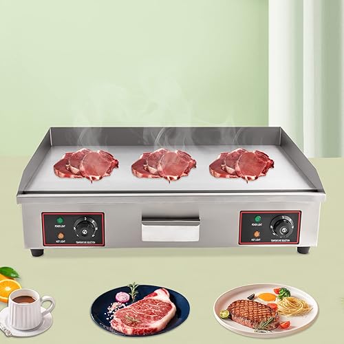 Miniatura 3 de Plancha eléctrica comercial de 30 pulgadas 3000 W, plancha superior plana con control ajustable de 122-572 F, parrilla de restaurante de acero