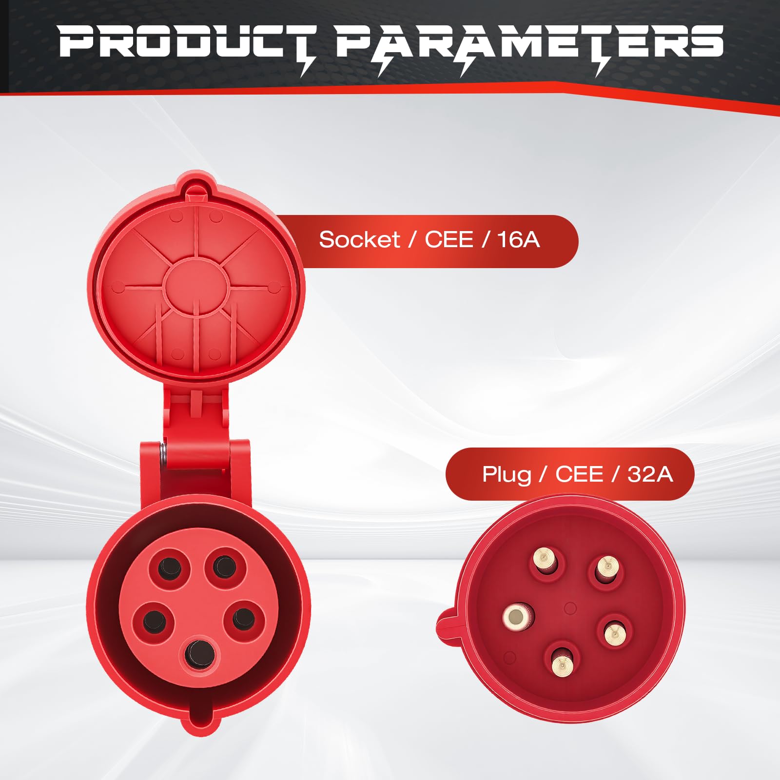 Adaptador CEE 32A a 16A, 5 Polos, IP44 Impermeable con Tapa de Protección de Cierre Automático para Industria, Obras y Coche Eléctrico
