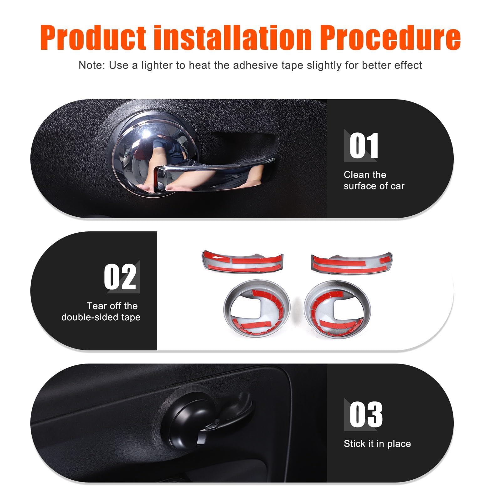 Adesivo per Copertura Maniglia Interna per Auto Compatibile con Fiat 500 Abarth 595 2010-2024 Accessori Interni (Nero Opaco)