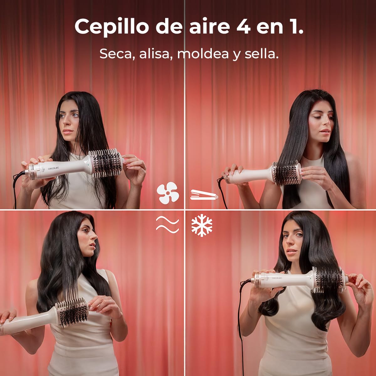 Cecotec Cepillo de Aire Placas Calefactoras Air DryBold. 1200W, Seca, Alisa, Moldea, Da Volumen y Desenreda, Generador de Iones, Temperaturas Controladas, Cabello Húmedo y Seco, 3 Modos, Punta Fría