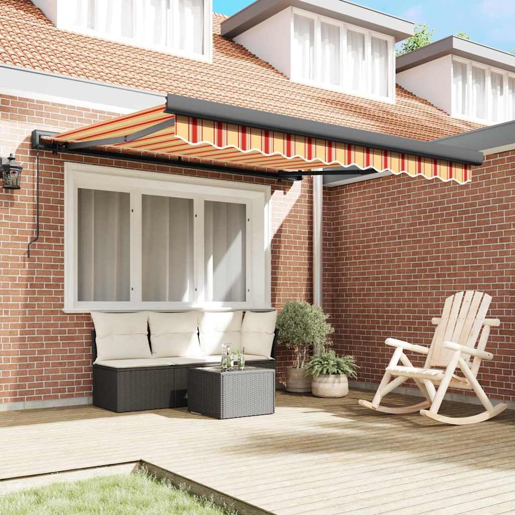 Einziehbare Kassettenmarkise mit Handkurbel aus Aluminium und Polyester, manuelle Kassettenmarkise für Terrasse, schmutzabweisende Markise mit Wandhalterung, Gelb und Orange 350 x