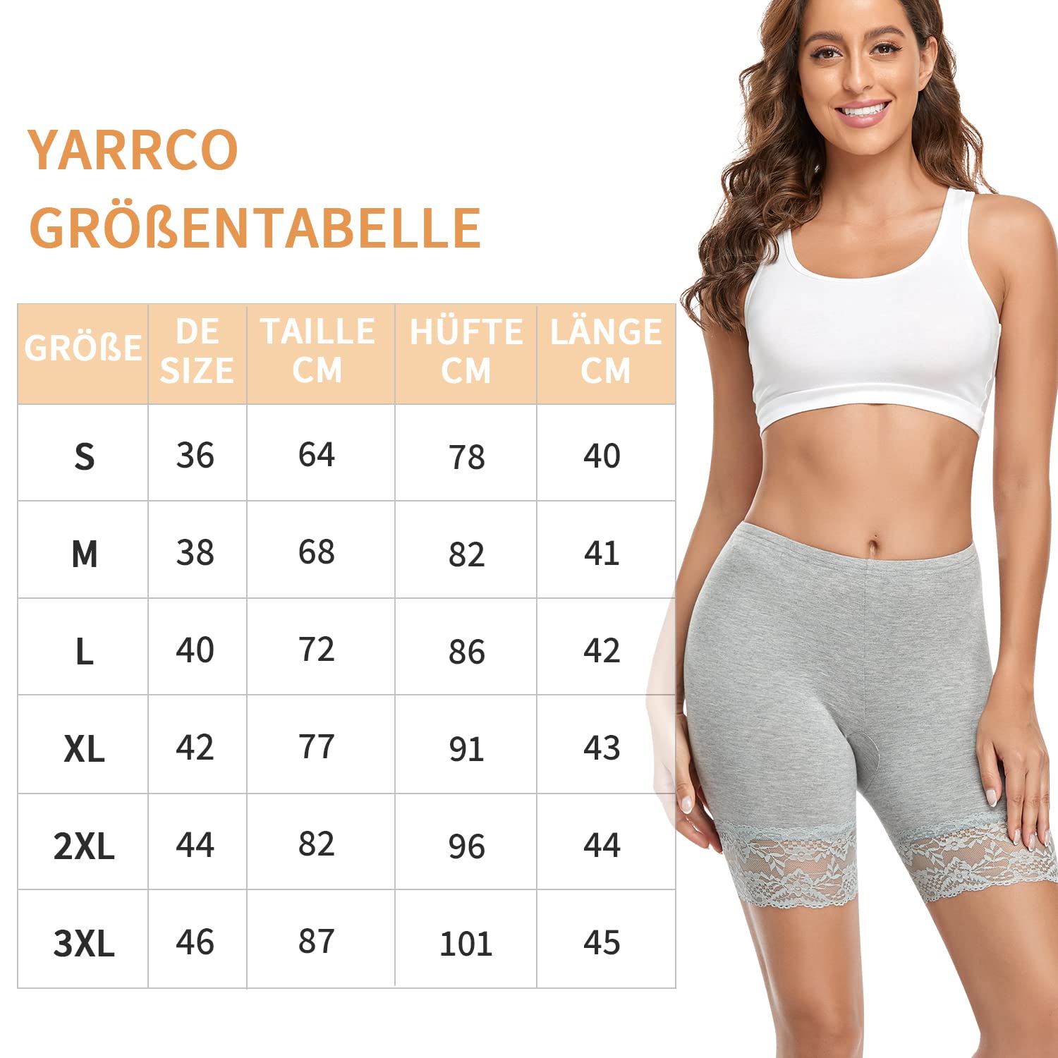 YARRCO Damen Unterhose Spitze Unter Rock Kurze Hose Unter Kleid Radlerhose Slipshorts Hohe Taille Shorts Boxershorts Kurze Leggings (Grau, S)