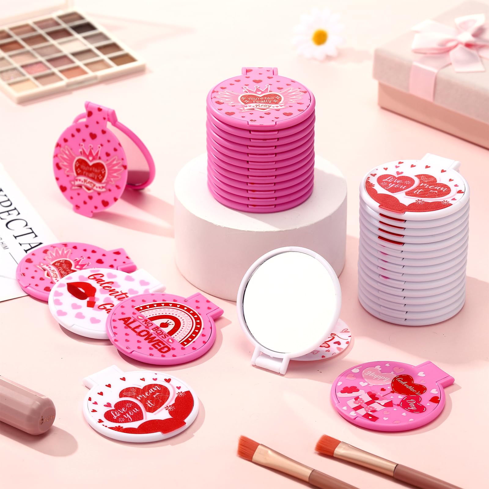 Namalu 36 espejos compactos rosados para el Día de Galentine, regalos a granel para mujeres, espejo de maquillaje portátil de bolsillo redondo, regalo para bolso, recuerdos de fiesta