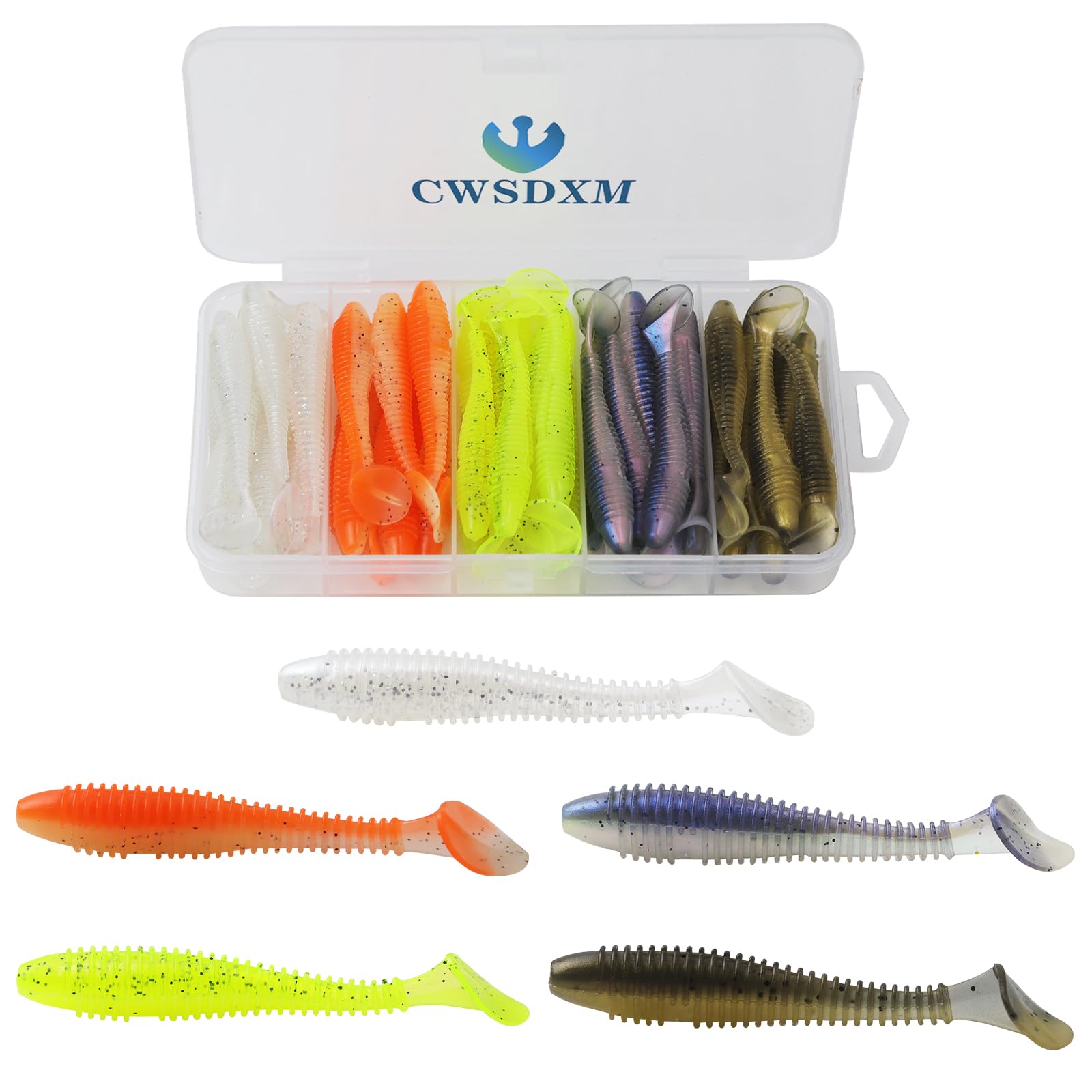 CWSDXM Soft Plastic Lures PCS, Paddle Tail Swimbaits with Ribbed
