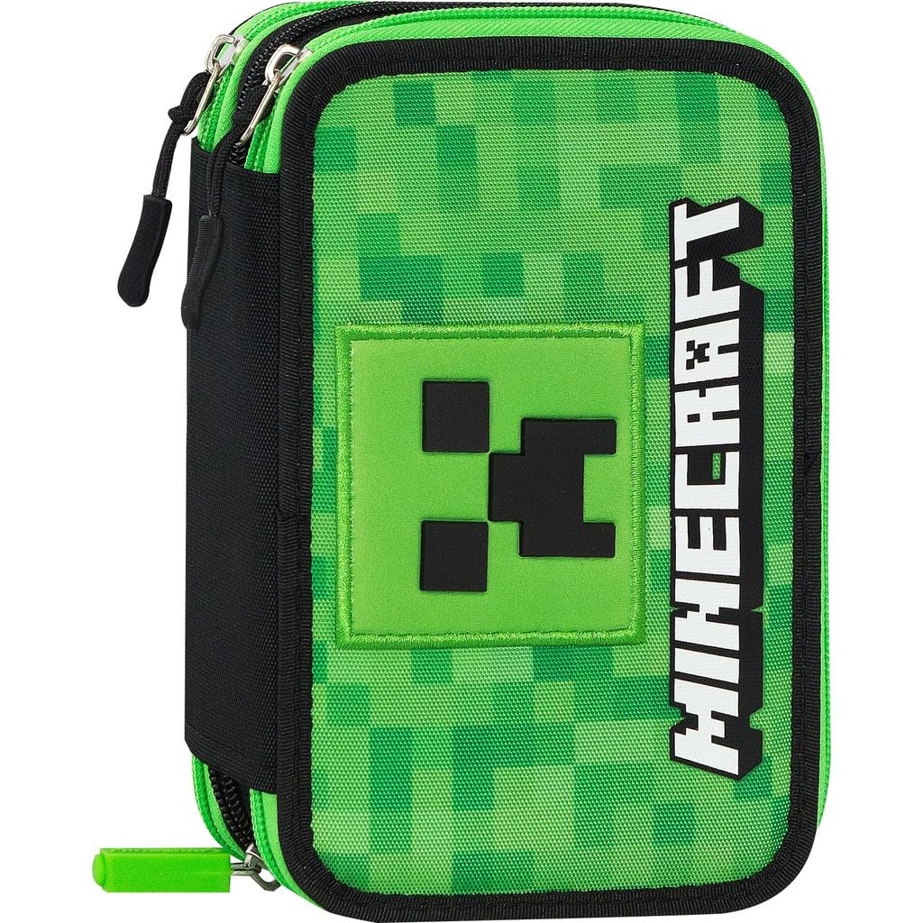 Set Scuola 2 Pezzi Per Minecraft Fan Zaino Scuola Elementare Bambino + Astuccio 3 Scomparti Completo (45 Accessori) - School Pack