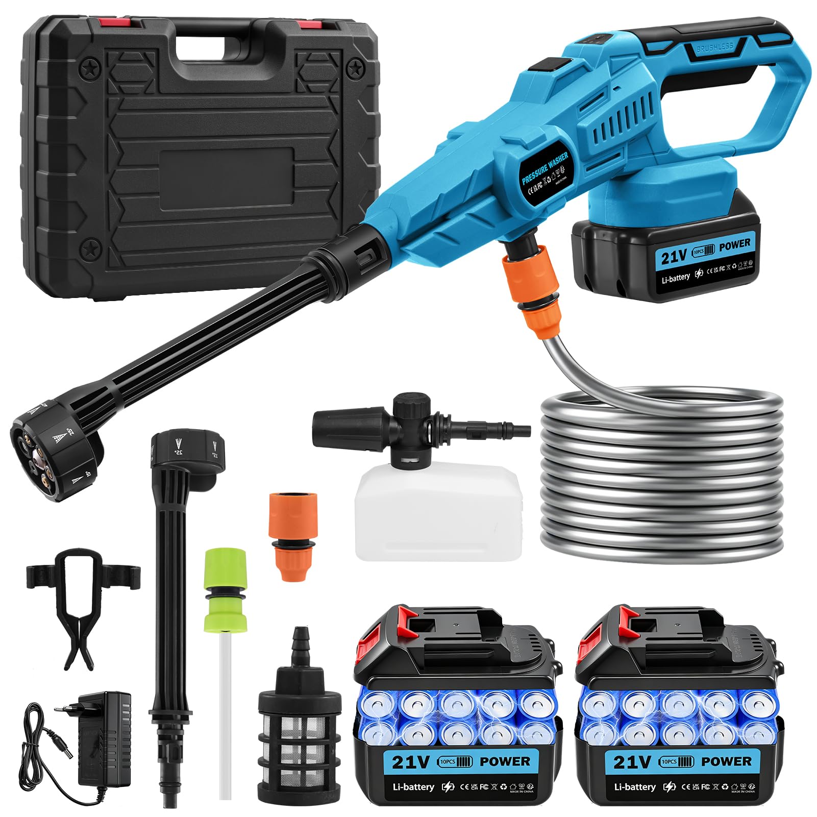 Idropulitrice a batteria da 120 bar, idropulitrice mobile da 21 V, 3,4 GPM, tubo da 5 m, ideale per auto, terrazza, giardino e esterni