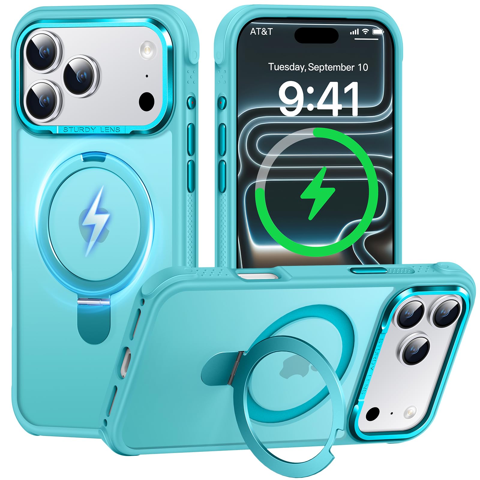 Coque iPhone 17 Pro Max Bleu Océan avec Support Invisible et Protection Antichoc Mat - 8