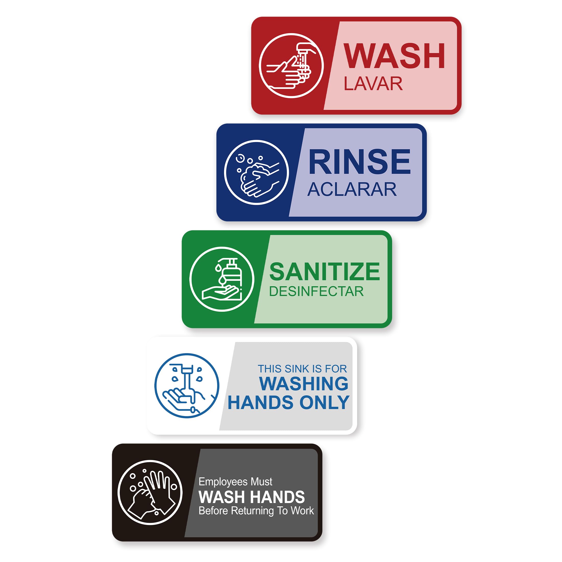 5PCS Wash Rinse Sanitize Sink Labels Stickers，Waterproof Employees Must Wash Hands Sign，Restaurant Supplies for Business,Wash Station, Kitchens,