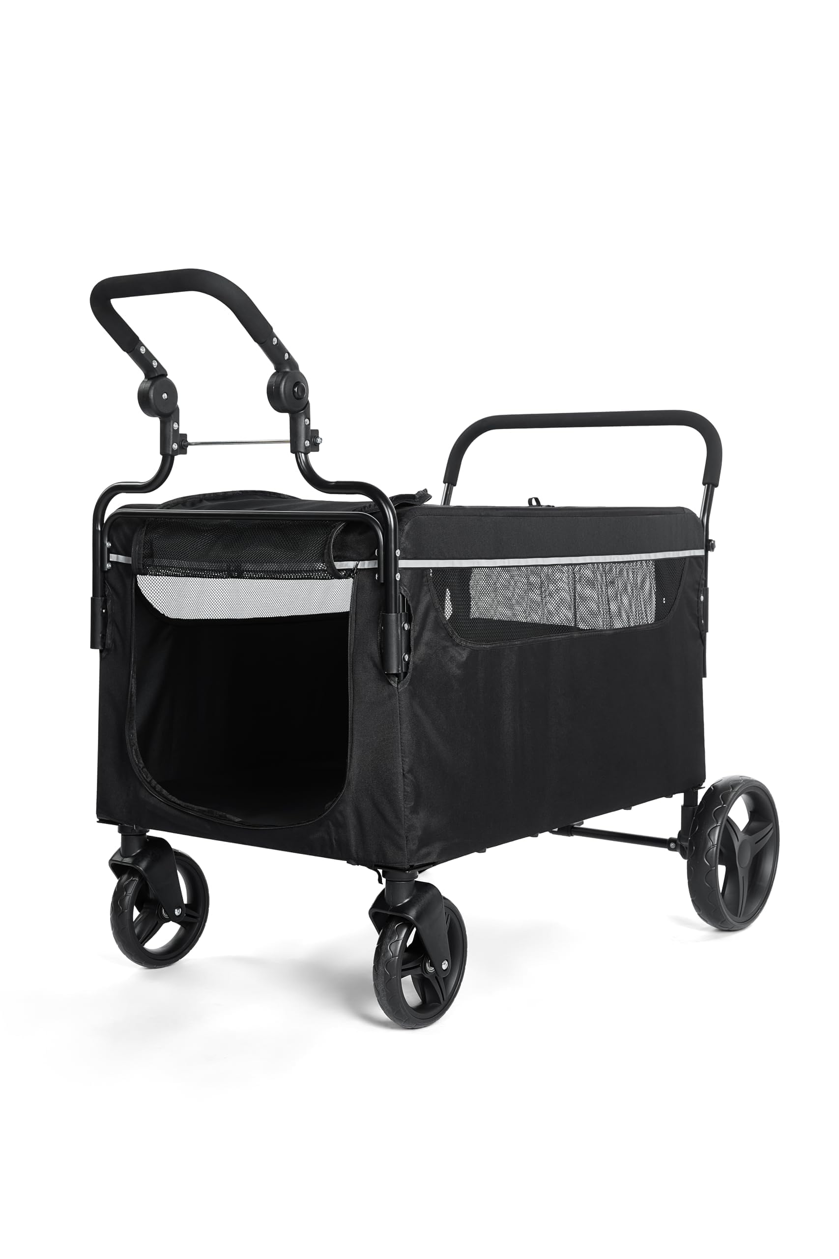 Remolque para perros plegable, carrito para perros de hasta 70 kg, freno de un paso, carro de empuje para mascotas con rampa, adecuado para camping y paseos al aire libre