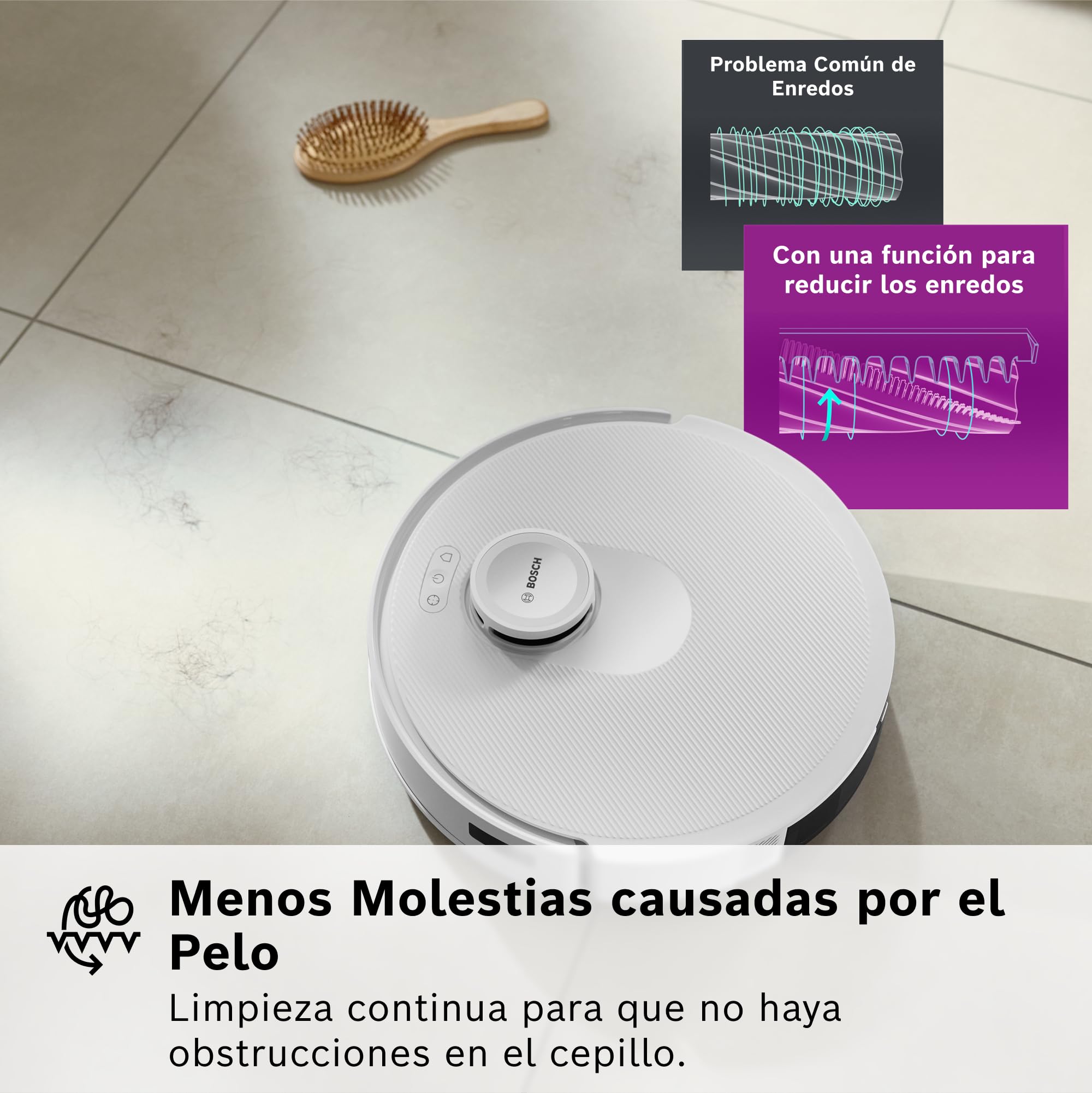 Bosch - Robot Aspirador Spotless +, aspira y friega, Potencia 11.000 Pa², Almohadilla húmeda Fija, estación Seca, Sistema Inteligente de visión por Infrarrojos, Bosch Home Connect App, Blanco, BCRD1W