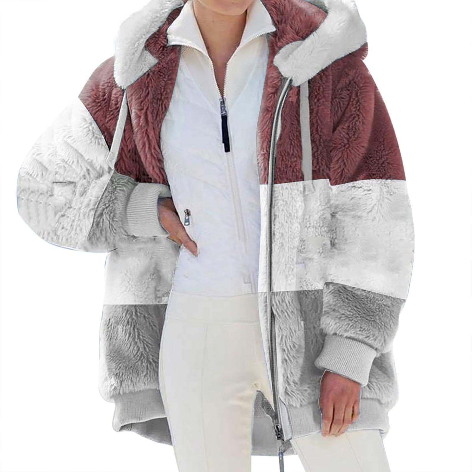 Forro polar de mujer con bloque de color cálido y bolsillos funcionales para invierno 8