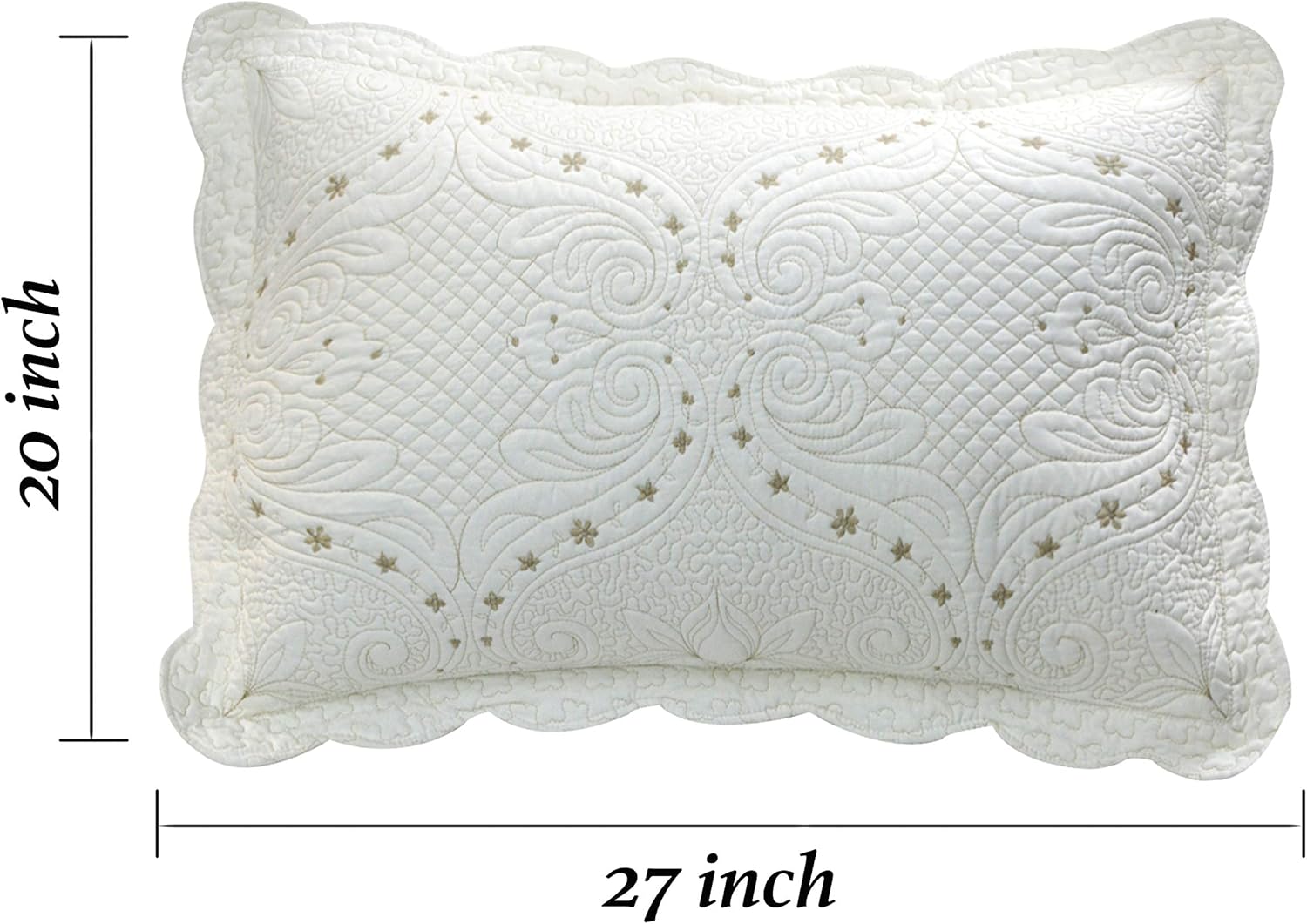 Brandream Cream White Vintage Embroidered Pillow Shams Standard Size Quilted Pillow Shams Set of 2 Ultra Soft - Image 6