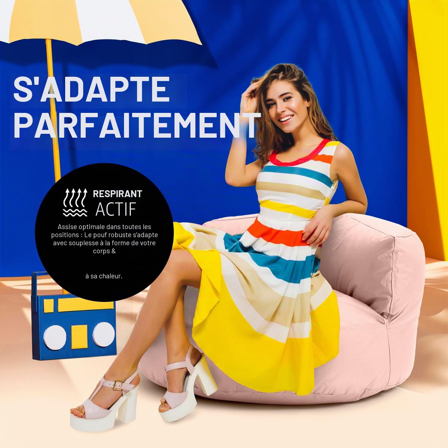 Lumaland Pouf Lounge - 90 x 50 cm avec dossier - Pour l'intérieur et l'extérieur - Imperméable et robuste - Avec rembourrage en polystyrène expansé adaptable - Housse lavable - Rose pastel