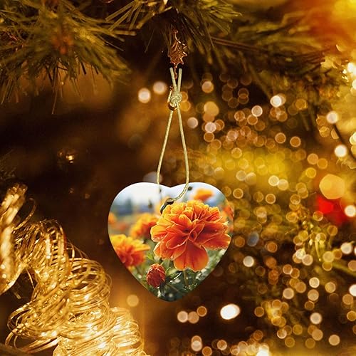 Miniatura 7 de Adornos de cerámica para árbol de Navidad, flores de caléndula, flores de otoño, adornos de cerámica de corazón, decoraciones divertidas de Navidad,