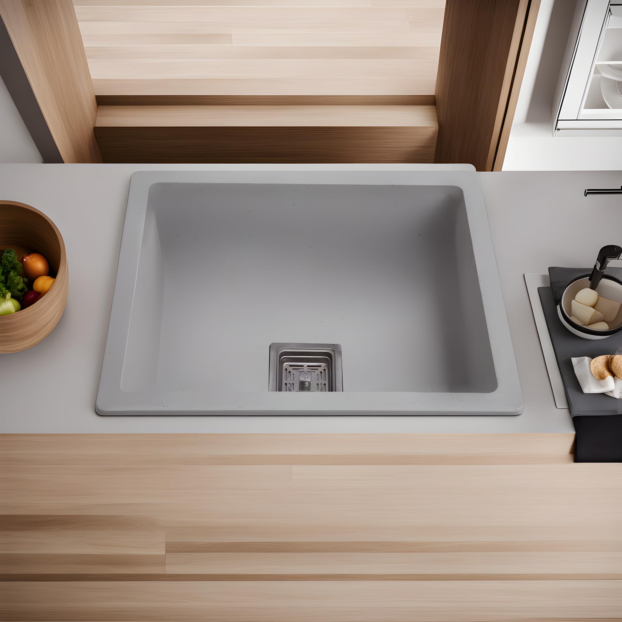 REMOTION Granite Sink with Drain Board - Matte Black -16 REMOTION Granite Sink with Drain Board - Matte Black -16