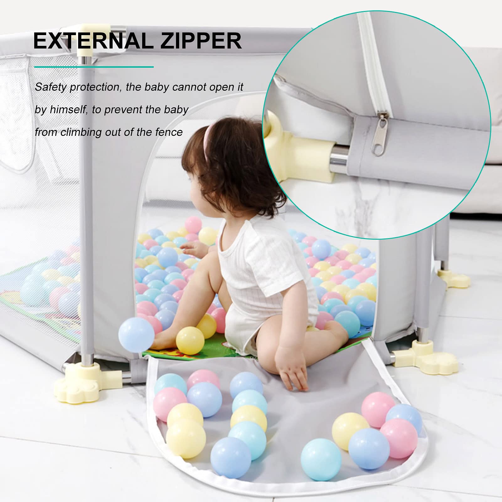 Jolan Hexagon Baby Playpen,Portable Baby Fence,Indoor Outdoor Kids Safety Playard Crawling Playpen,Pink/Green/Grey,Including 20 Ocean Balls,1 Mat,1 Basketball Hoop,1 Hand Pull Ring,Green-125×65×65cm