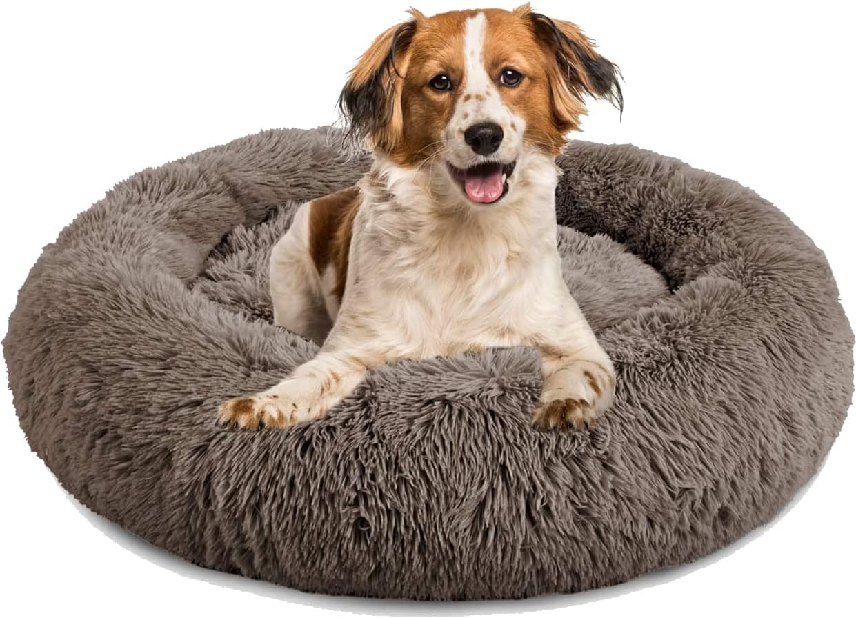 TR pet Calming Dog Bed Anti-Anxiety Donut Cat Ded Warming Cozy Soft Round Dog Bed with Removable Blanket for Large Medium Small Dogs and Cats (L/XL/XXL/XXXL)