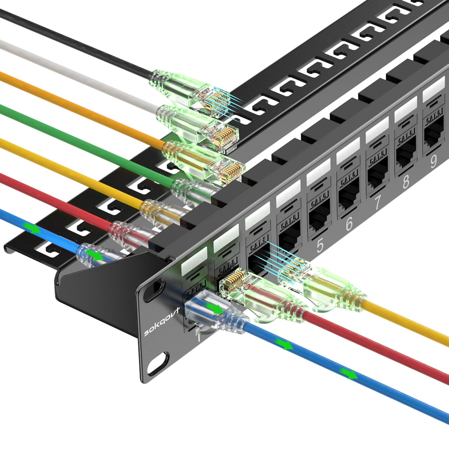 Patch Panel 24 Port Cat6 with Coupler Keystone, Cat6 Network Patch Panel 10G No Punch Down, Time-Saver Ethernet 1U Rj45 Panel with Sturdy Back Bar, Rackmount 19 Inch Coupler Network Panel CAT6 24 Port