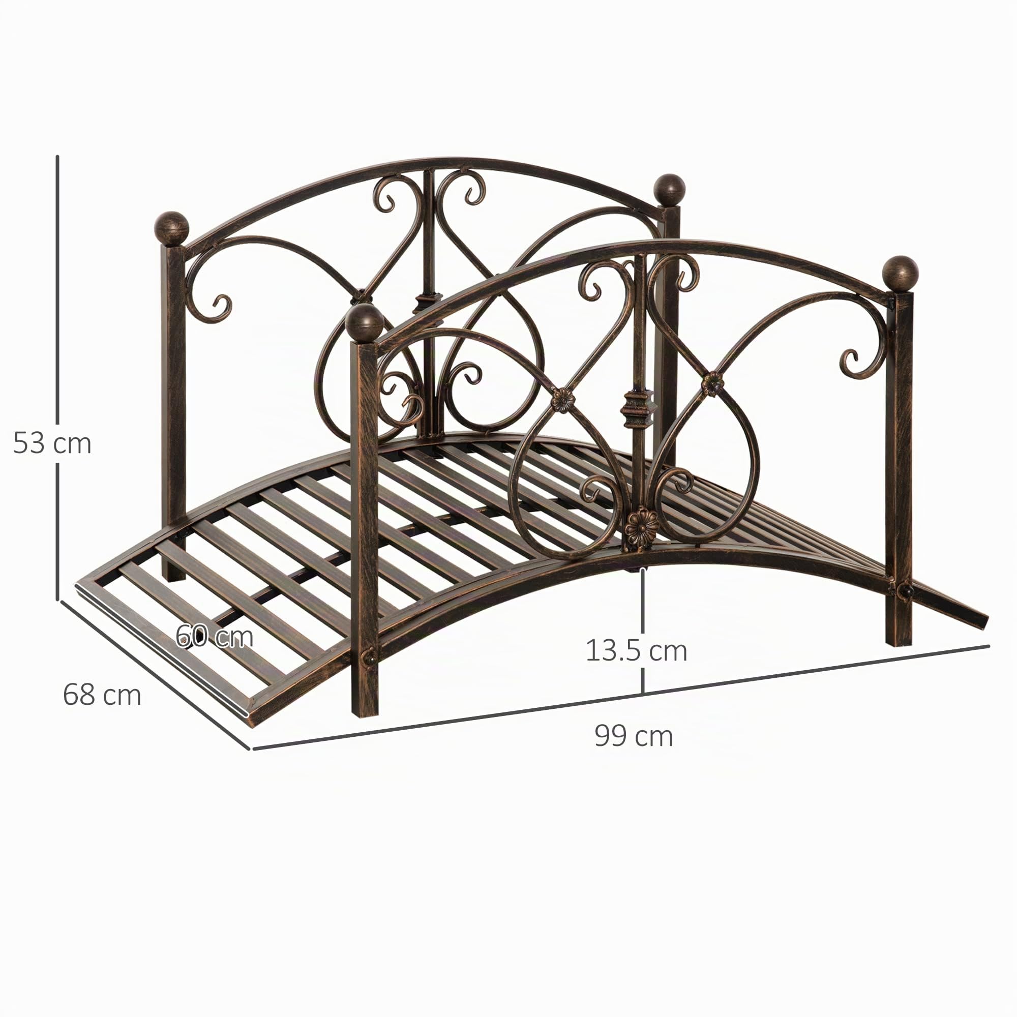 Outsunny Vintage-Gartenbrücke aus Metall, dekorative Brücke mit Blumenelementen, 99 x 68 x 53 cm, Bronze