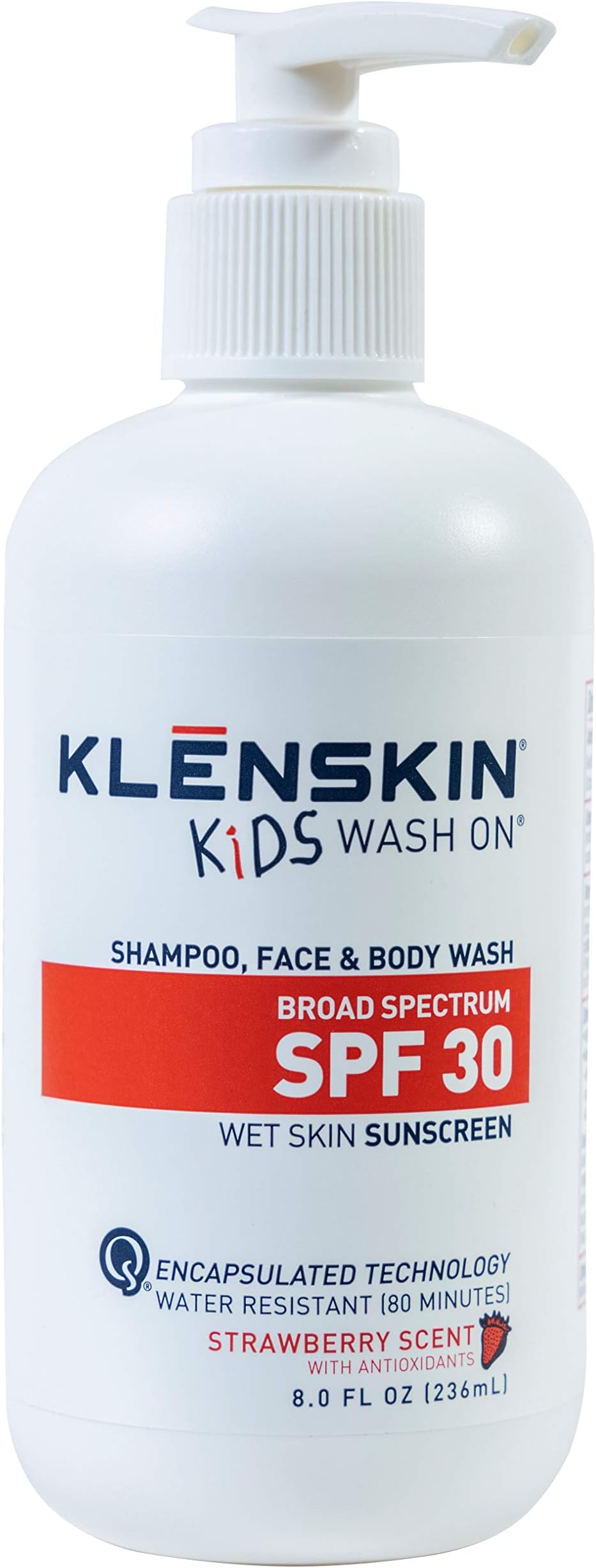 KLENSKIN Kids Body Wash with SPF 30 Sunscreen, Water Resistant Sun Protection for Scalp, Face, Body, 8oz